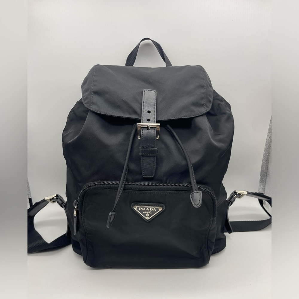 Prada Black Nylon Backpack with Logo Accent